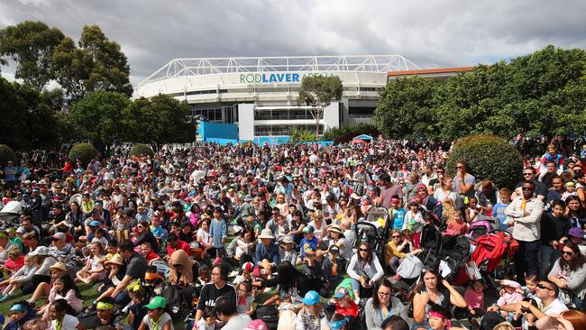 A large crowd mills outside Rod Laver Arena during the 2018 Australian Open. Picture: Graham Denholm/Getty Images