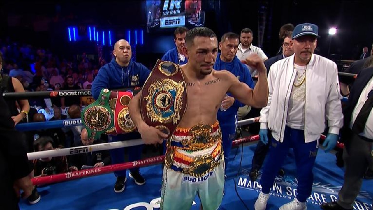 Teofimo Lopez after his upset WBO junior welterweight title win over Josh Taylor. Photo: Fox