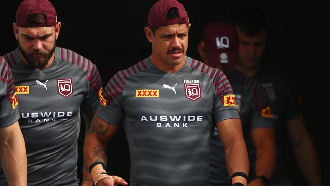 GOLD COAST, AUSTRALIA - JUNE 03: Dane Gagai walks out for the start of a Queensland Maroons State of Origin training session at Cbus Super Stadium on June 03, 2021 in Gold Coast, Australia. (Photo by Chris Hyde/Getty Images)