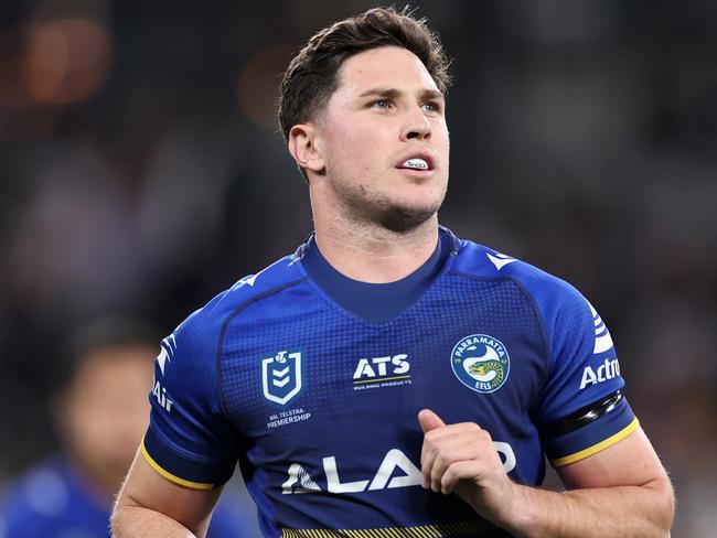 SYDNEY, AUSTRALIA - MAY 30:  Mitchell Moses of the Eels looks on after a Sharks try during the round 13 NRL match between Parramatta Eels and Cronulla Sharks at CommBank Stadium on May 30, 2024, in Sydney, Australia. (Photo by Cameron Spencer/Getty Images)