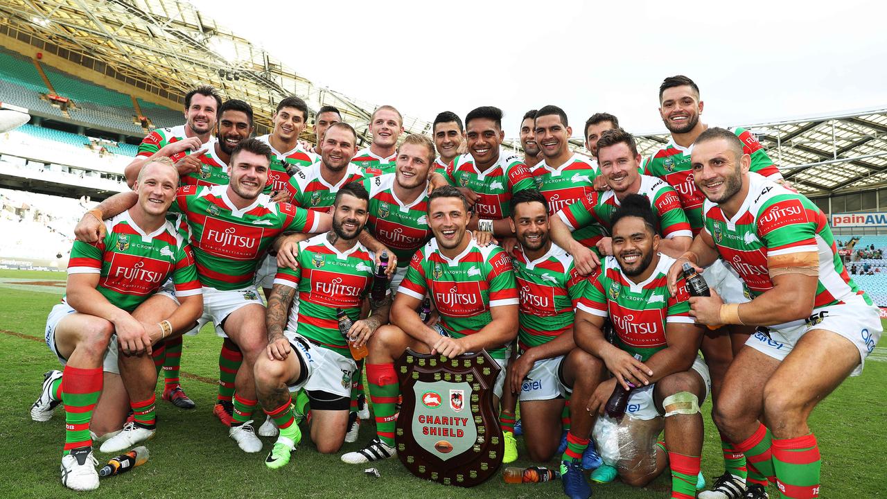 Souths players enjoy a Charity Shield triumph.