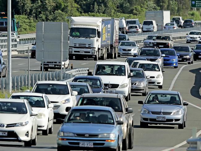 Easter traffic on the M1 at Mudgeeraba on the Gold Coast. Pic by Luke Marsden.