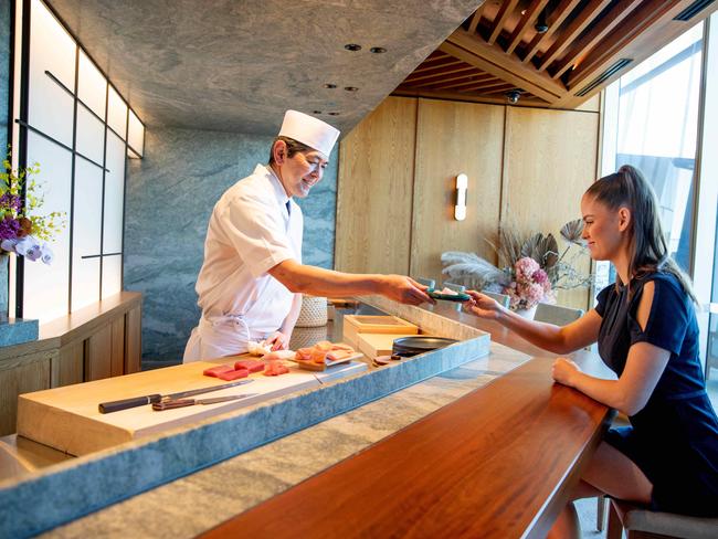 Japanese Executive Chef Ryuichi Yoshii with Naoise Champion at Nobu Restaurant Crown Sydney. Picture: Ryan Osland