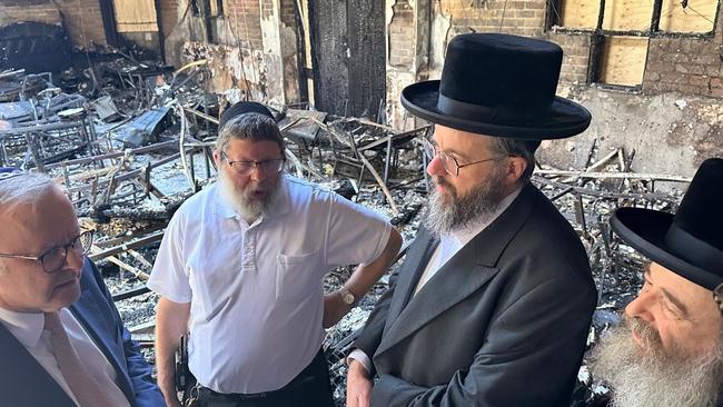 Prime Minister Anthony Albanese toured the inside of Adass Israel synagogue with community leaders after the firebombing. Picture: Supplied