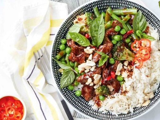 Beef and vegetable stir-fry.