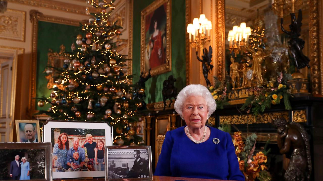 Meghan and Harry were noticeably missing from the selection of photos next to the Queen during her 2019 Christmas Day speech. Picture: Steve Parsons / POOL / AFP