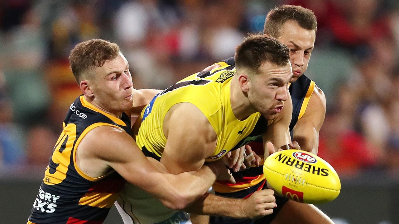 Richmond’s Noah Balta needs to be deployed back in the backline with Dylan Grimes missing for the Tigers. Picture: Getty Images