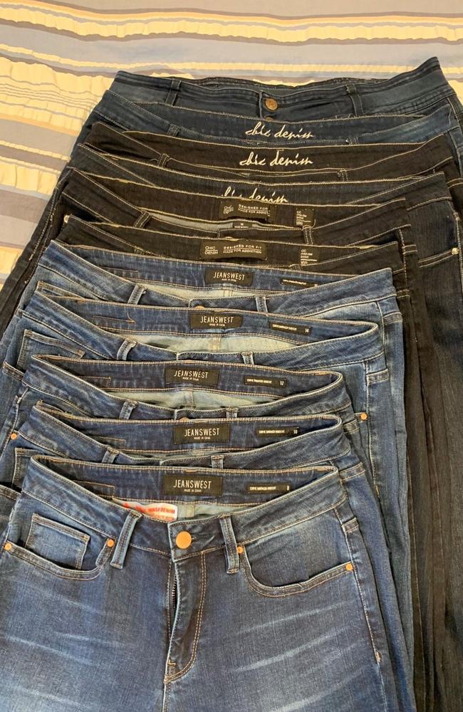 The mum of two kept a pair of jeans throughout her transformation to remind herself how far she has come. Picture: Janelle Enlund