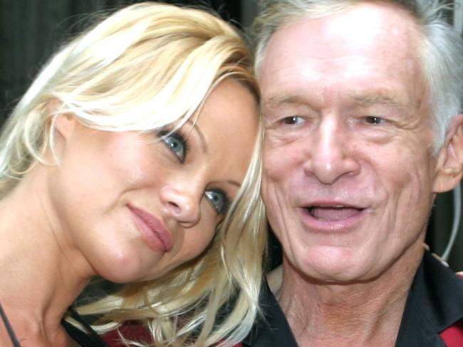 Pamela Anderson and Hugh Hefner (Photo by Laurence Cottrell/FilmMagic)