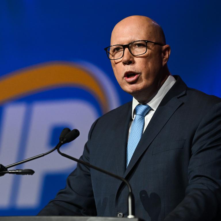 Federal Opposition Leader Peter Dutton speaks during the LNP Convention in Brisbane. Picture: Dan Peled