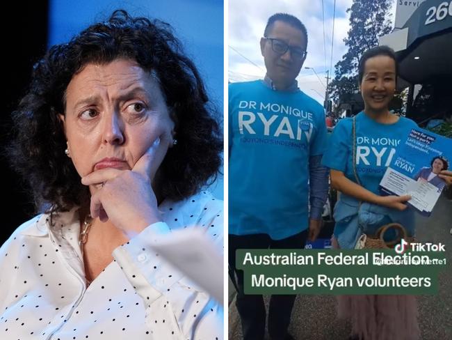 Teal MP for Kooyong Monique Ryan, and a video of volunteers saying an association, which appears to have links with the Chinese Communist Party, told them to support her.