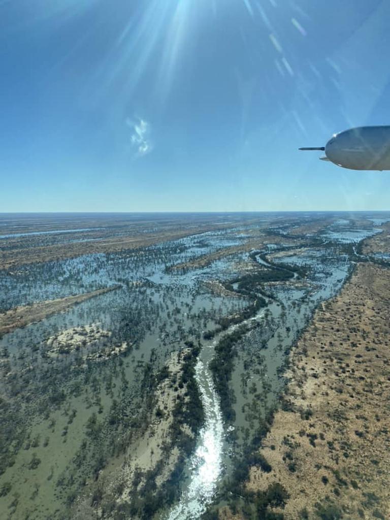 Flood waters in Channel Country in the far northeast of South Australia are heading towards Maree. Picture: Arid Air