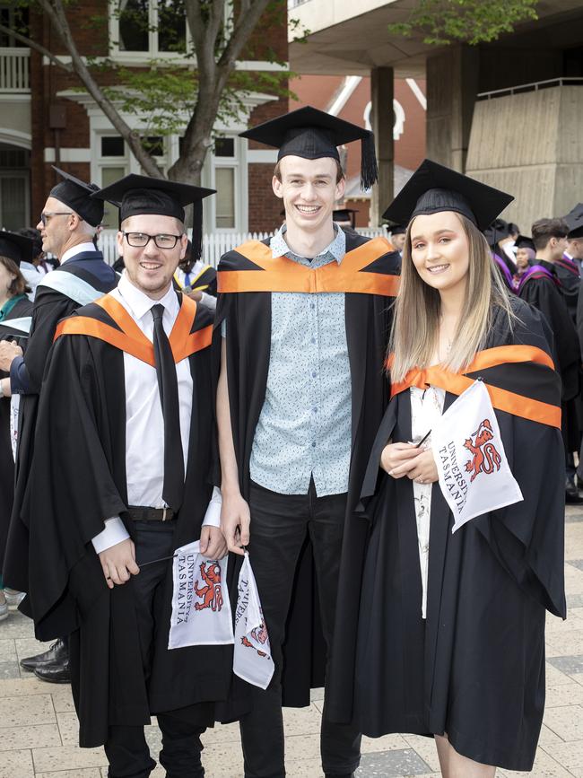 Brodie Sward, Chris Nichols and Nicole McKenzie at the UTAS Graduation at Launceston. PICTURE CHRIS KIDD