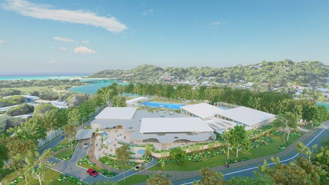 Artist impressions of the proposed redevelopment of the Palm Beach Aquatic Centre.