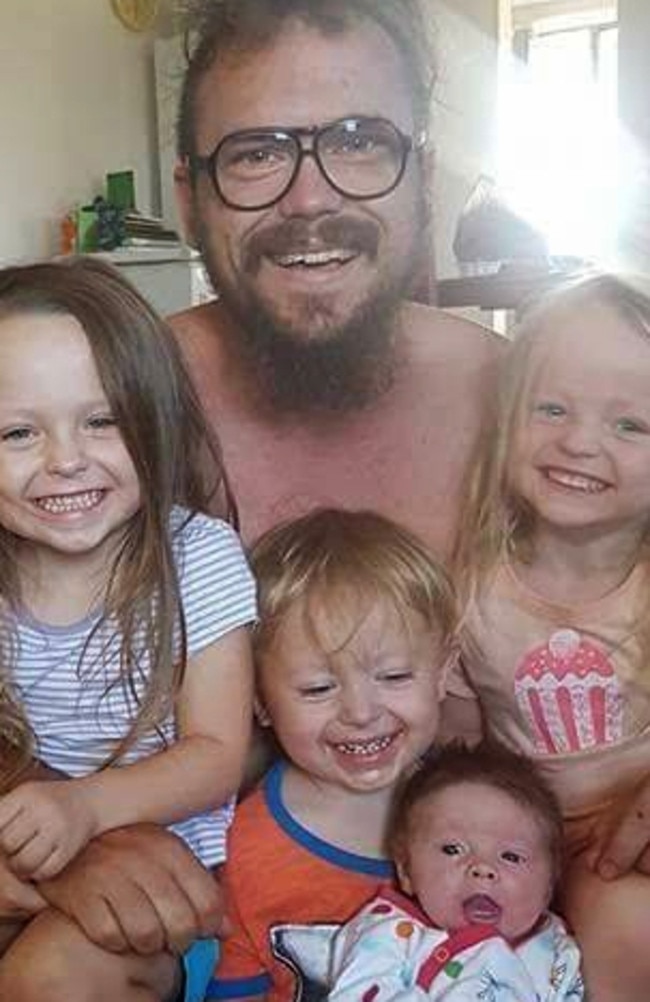 James McLeod pictured with his children who were all killed in a car crash near Kumbia in Queensland. Picture: Facebook.