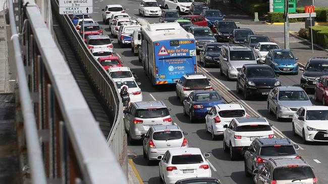 Traffic snarls in both directions in Brisbane City.