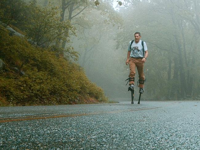 He walks on stilts, runs on stilts, climbs mountains on stilts, skips with a rope on stilts.