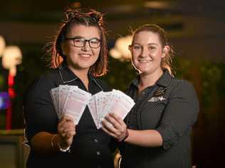 NUMBERS UP: Jets Leagues Club employees Jessica Franke and Jade Czernia are excited after a recent $388,000 Keno Jackpot at their venue. Picture: Cordell Richardson