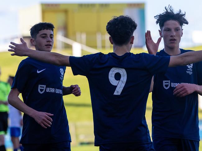 Jul 20: Match action in the 2024 National Youth Championships U15 Boys Semi Final 1 between Victoria Blue and Victoria White at Win Stadium (Photos: Damian Briggs/Football Australia)