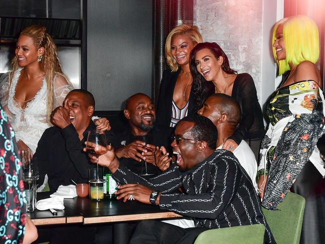 Beyonce, Jay-Z, Kanye West, Kim Kardashian, Sean ‘Diddy’ Combs and Cassie celebrate their 2016 MTV Video Music Awards After Party at Pasquale Jones in New York City. Picture: Getty