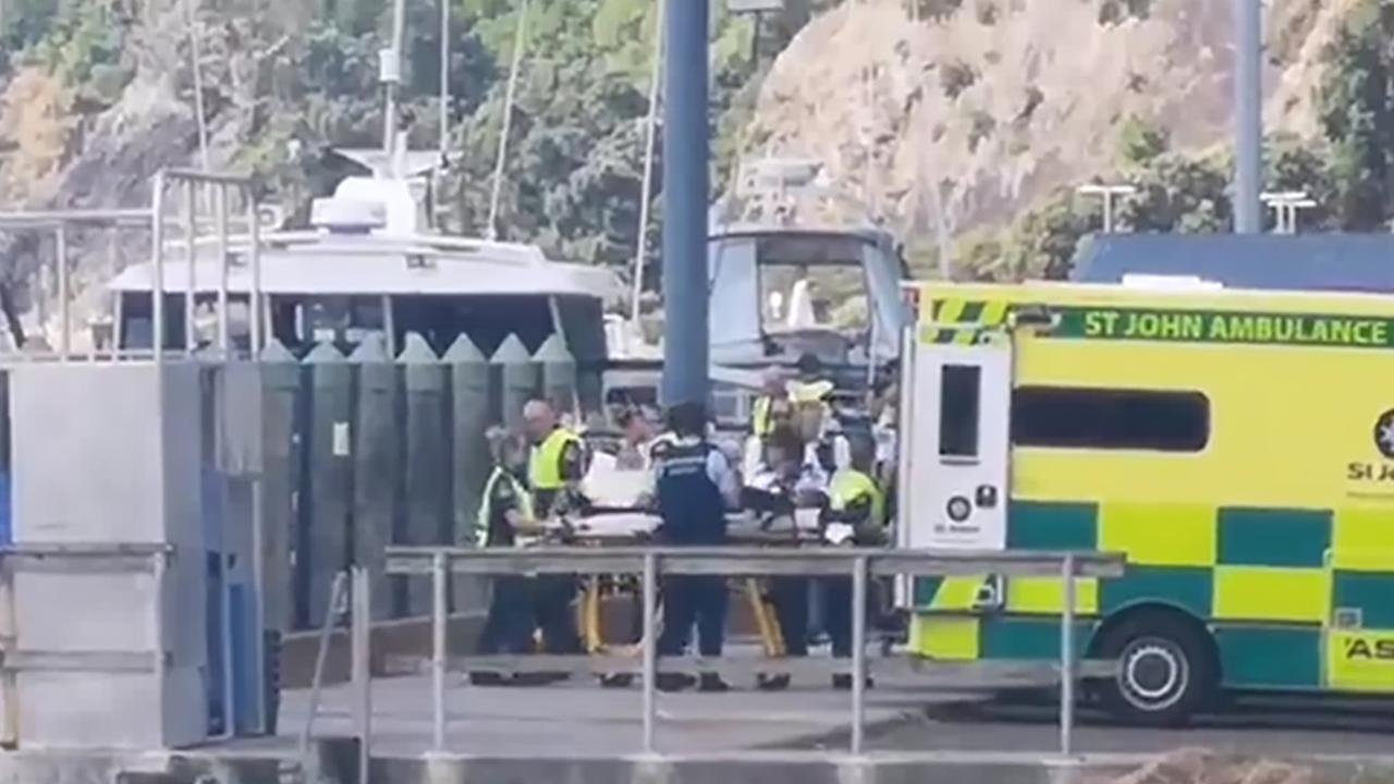 Injured people are being taken to Whakatane Wharf on New Zealand’s North Island. Picture: NAME Katee Shanks/ New Zealand Herald