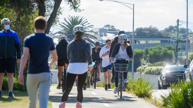 The scene near Melbourne’s Brighton Beach on Saturday. Picture: Jay Town