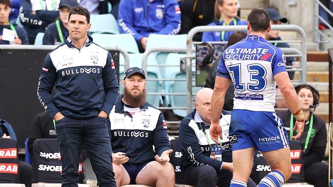 Trent Barrett has had a tough first season in charge at the Bulldogs. Picture: Mark Kolbe/Getty Images