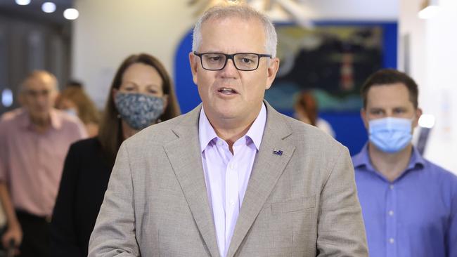 Scott Morrison after receiving the COVID-19 vaccination at Castle Hill Medical Centre on Sunday. Picture: Getty Images