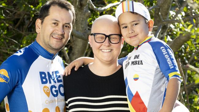 Wilson Torres will ride in the Brisbane to Gold Coast Cycle for Cancer this weekend to raise funds for cancer research which will help his wife, Samantha, pictured here with their son Evan Torres. Picture: Renae Droop/RDW Photography