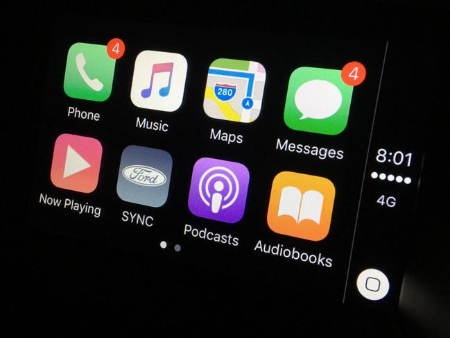 Photo shows Apple Car Play screen in Ford SYNC 3, which now better understands Australian accents. Picture: Supplied.