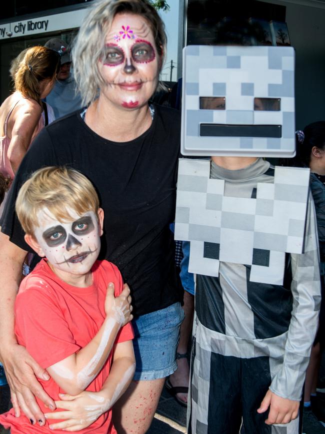Xaiver Golding, Sonya Golding and Ty Golding from Kuttabul at Mackay Charity Zombie Walk. Saturday, October 30, 2021. Picture: Michaela Harlow