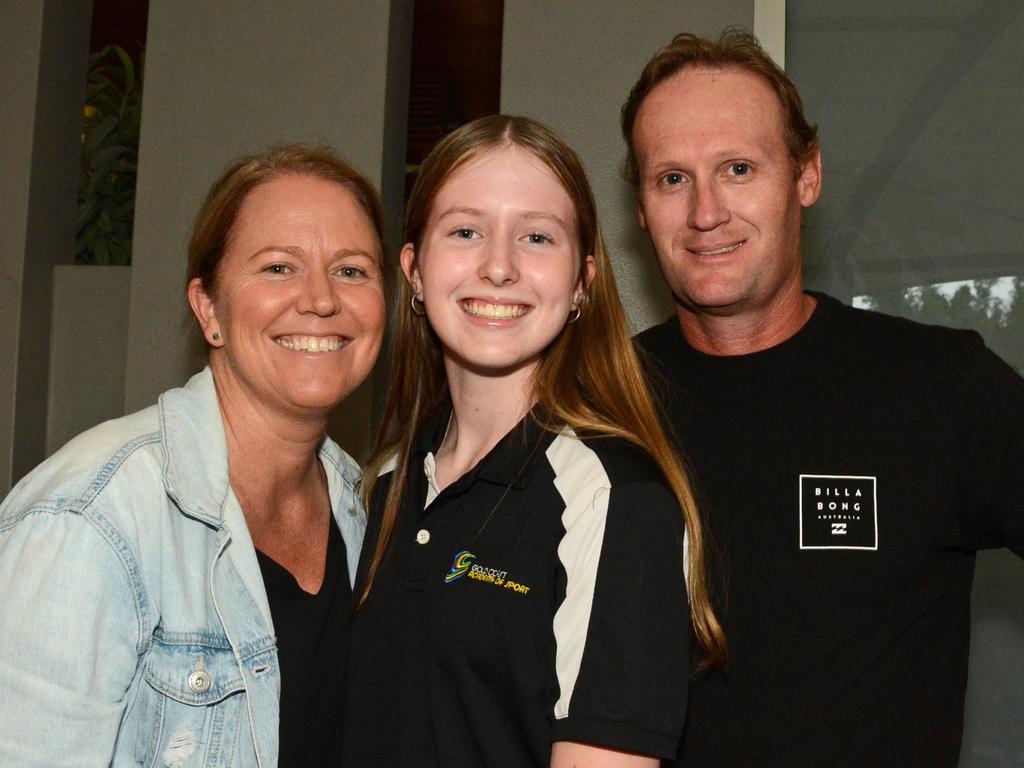 Amanda, Isabella and David Schramm at GC Academy of Sport Awards night at Southport Sharks, Parkwood. Pic: Regina King.