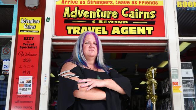 Adventure Cairns and Beyond owner Erryn ‘Ezzy’ Wells is fed up with crime near her travel agency on Lake Street in the CBD. Picture: Brendan Radke