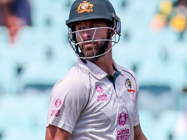 Australiaâs Matthew Wade walks off the ground after being dismissed by Indiaâs Navdeep Saini during day four of the third cricket Test match between Australia and India at the Sydney Cricket Ground (SCG) on January 10, 2021. (Photo by DAVID GRAY / AFP) / -- IMAGE RESTRICTED TO EDITORIAL USE - STRICTLY NO COMMERCIAL USE --