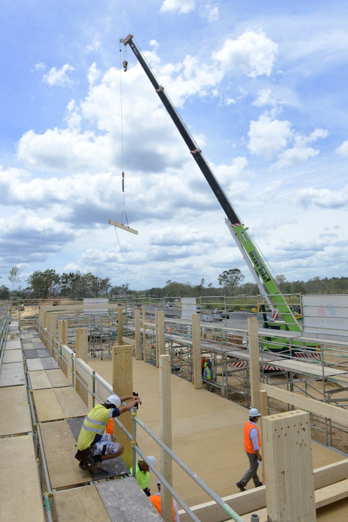 Construction has started on the first bulding in the Ripley Valley growth corridor with the Ecco Ripley Sales and Information Centre frame constructed. Photo: Rob Williams / The Queensland Times. Picture: Rob Williams