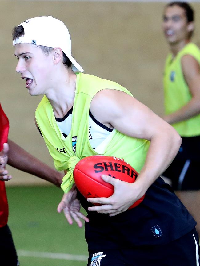 Mitchell Mead during a training at Alberton with Port Adelaide’s father/son academy last year. Picture: Dylan Coker