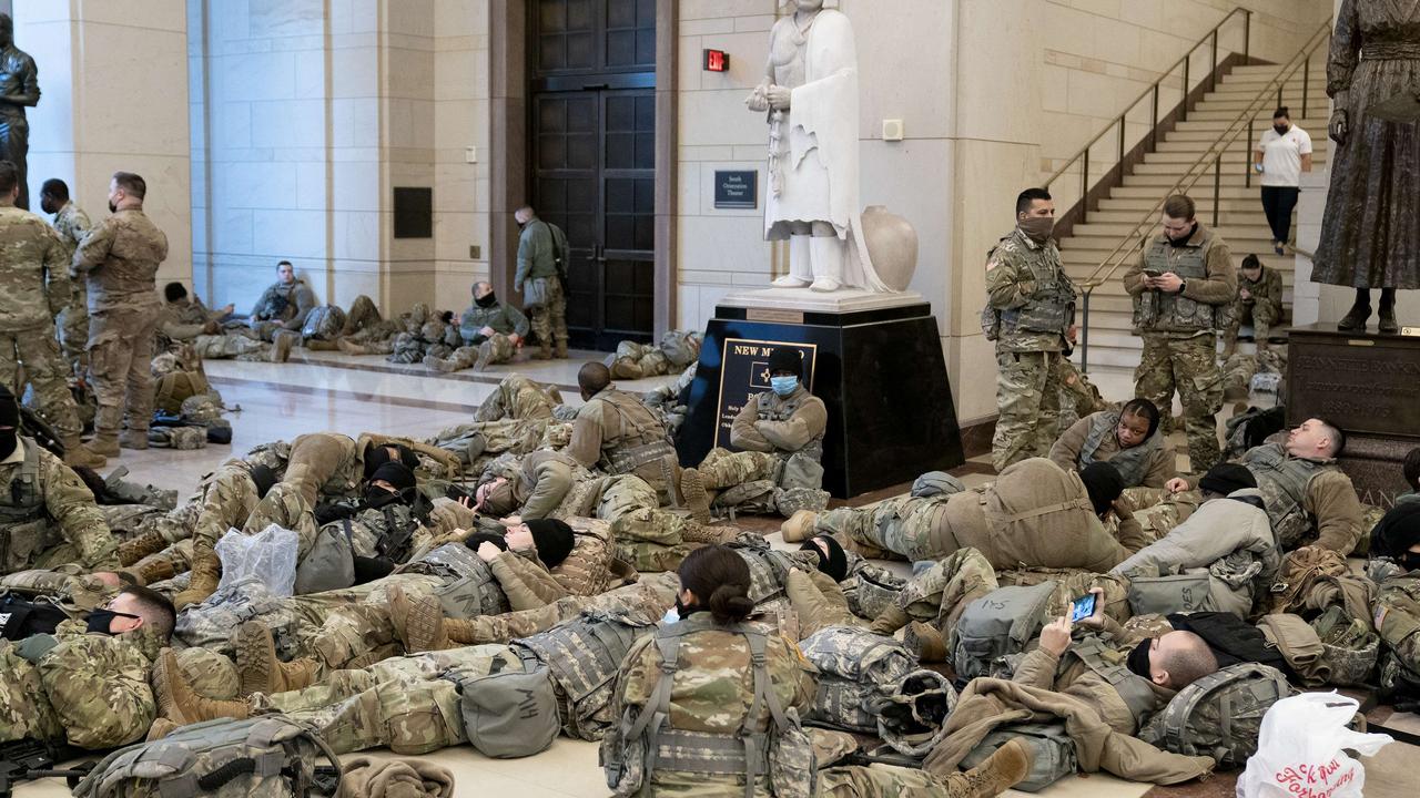 Members of the National Guard have been sleeping inside the Capitol building. Picture: Stefani Reynolds/Getty Images/AFP