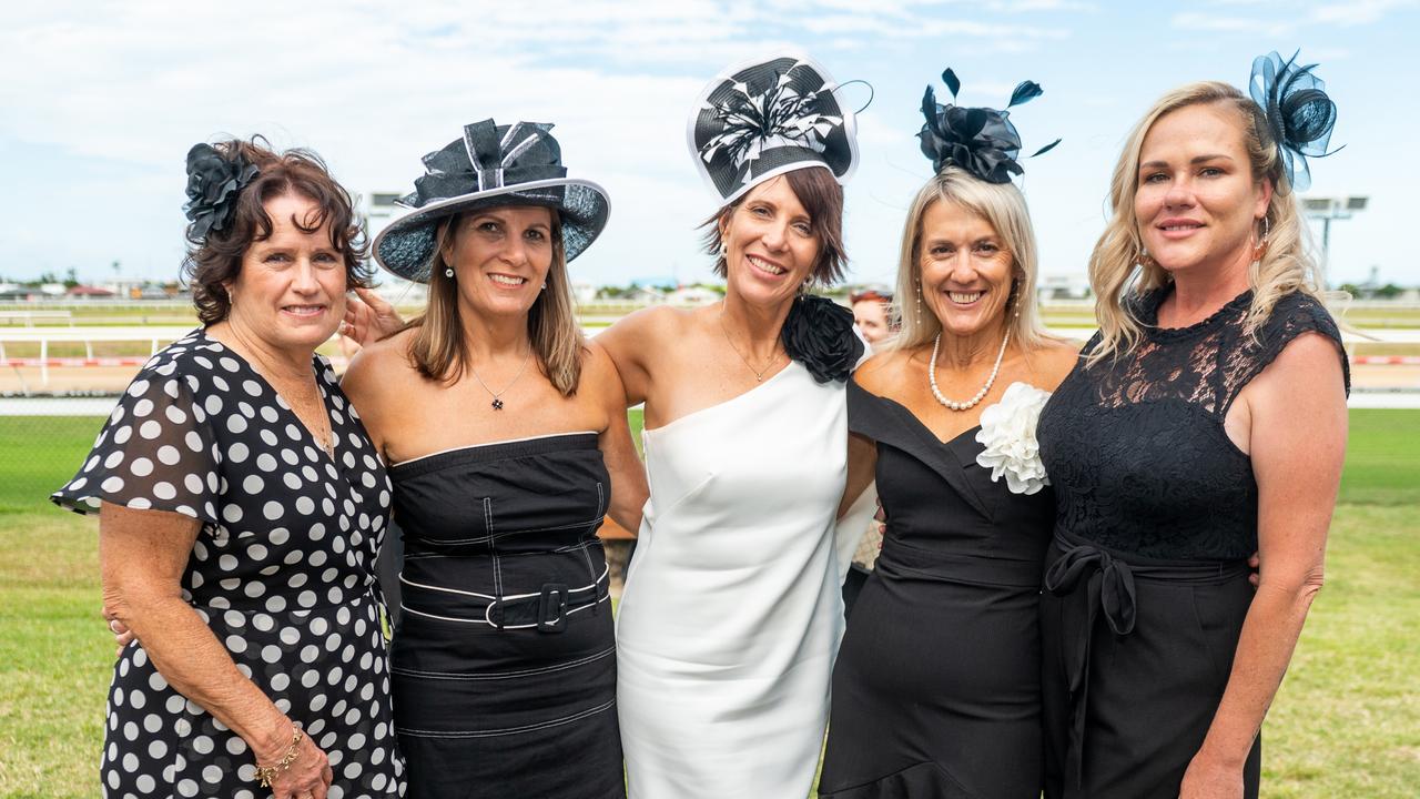 Julie Johnston, Karen Male, Kathy Mansfield, Kylie Guest and Karen Zimmermann at NQ Classic Derby Day Mackay Turf Club Saturday 30 September 2023 Picture: Michaela Harlow