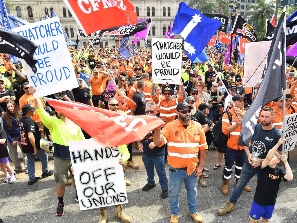 Protesters ahead of the CFMEU rally in Brisbane Picture: NewsWire / John Gass