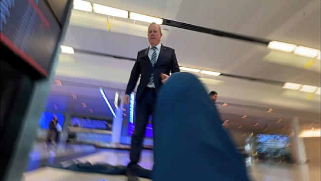 Reporter for The Australian, Liam Mendes, ended on the ground after approaching Nine chairman Peter Costello at Canberra airport last Thursday. Picture: Liam Mendes