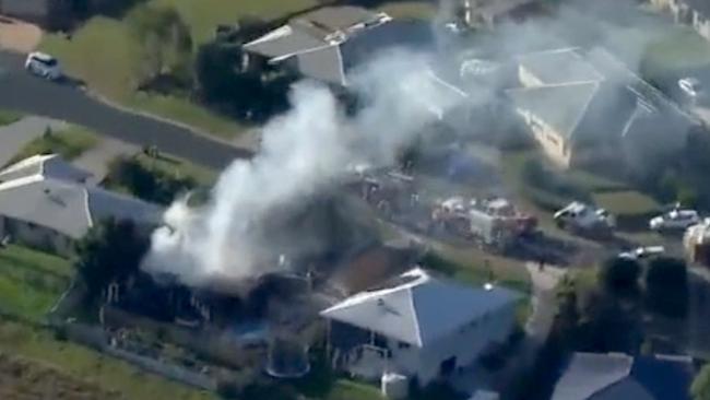 The house fire at Golf Links Dr at Kilcoy. Picture: Channel 7