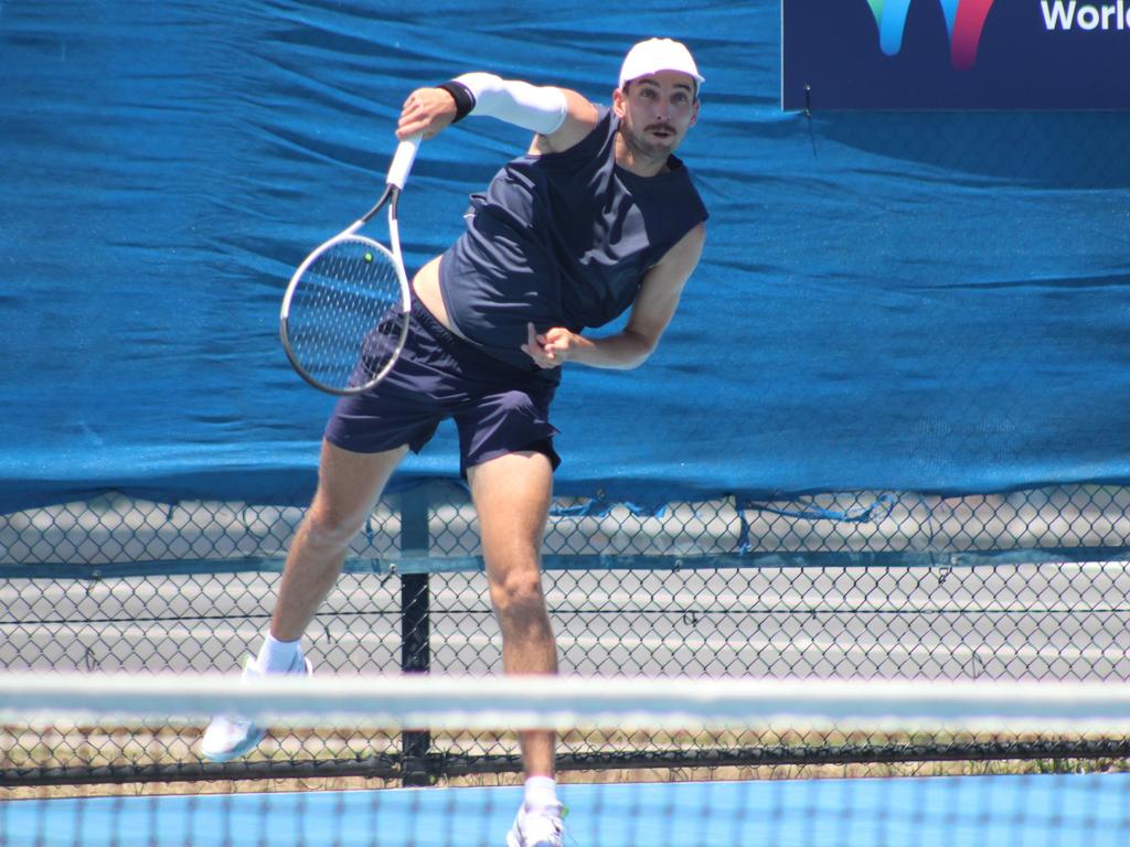 No. 2 seed Sam Ryan Ziegann during his final 16 matchup against fellow Australian Jack Bruce-Smith at the ITF World Tennis Tour Cairns International. Picture: Jake Garland