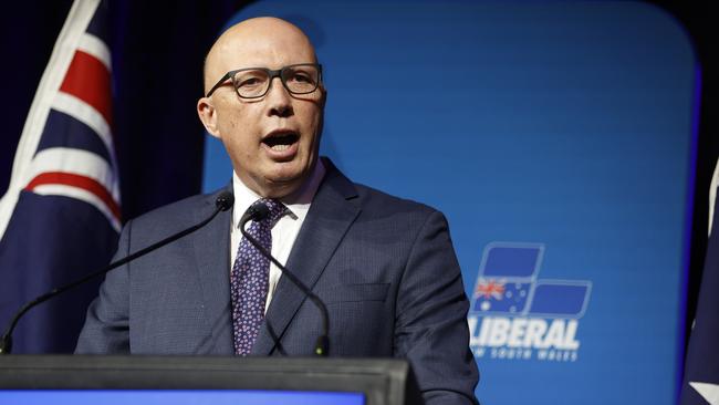 Liberal leader Peter Dutton spoke at the conference after the protest. Picture: NCA NewsWire / Dylan Coker.