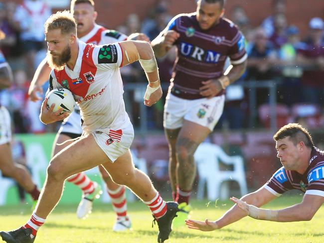 Jack De Belin races in for a try against Manly. Picture: Mark Evans