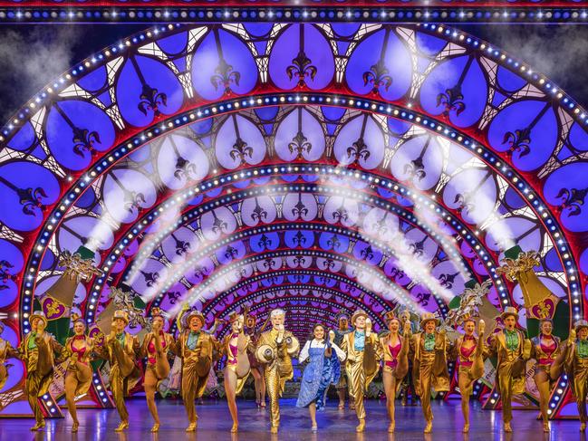 Gareth Jacobs, Hayley Martin, Shubshri Kandiah, Rohan Browne and the company of Disney's Beauty and The Beast the Musical performing Be Our Guest. Picture: Daniel Boud