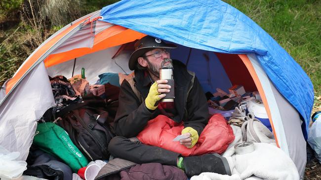 Tex who is long term homeless and now living at Kangaroo Bay in a tent. Picture: Nikki Davis-Jones