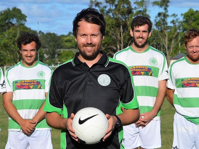 South Lismore coach Cameron Hyde with some of the players who will part of the Celtics 2018 return into the premier league.