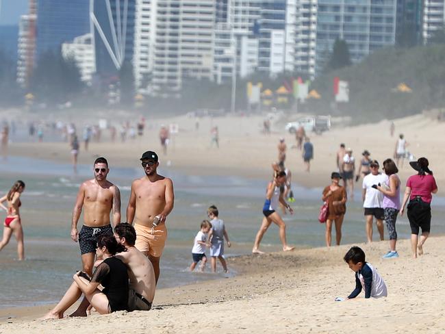 Groups of people at the beach at Surfers Paradise. Picture: Nigel Hallett