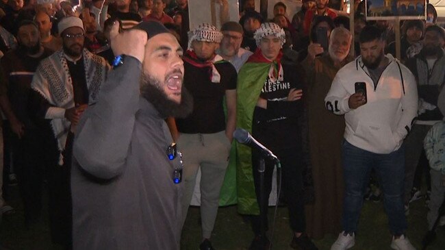 Sheik Ibrahim Dadoun at a rally showing support of Palestine, in the Sydney suburb of Lakemba.