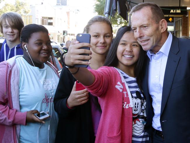 Tony Abbott and more selfies in Military Rd Mosman. Picture: Annika Enderborg